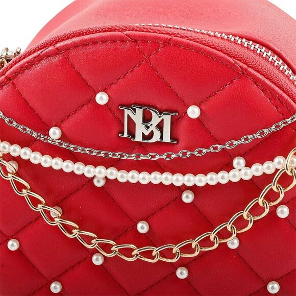Badgley Mischka ✦ Red Quilted Crossbody Bag ✦ Pearl Studded Vegan Leather NWT - Picture 6 of 8